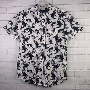 Adam Levine shark print button down shirt black white men's size medium